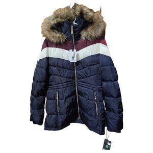 NWT Ladies Nine West  Chevron Colorblock Puffer Jacket